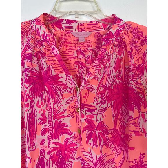 Lilly Pulitzer Elsa Silk Top Rule Breakers Print V Neck Long Sleeve XXS Resort - Picture 5 of 10